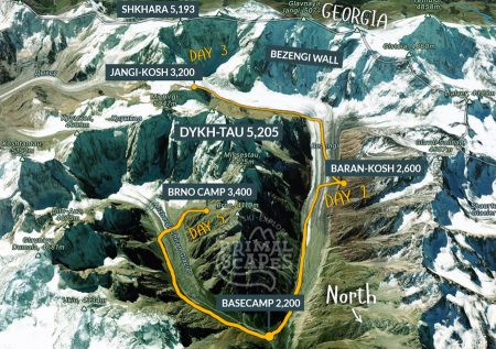 Bezengi North Caucasus trekking routes map