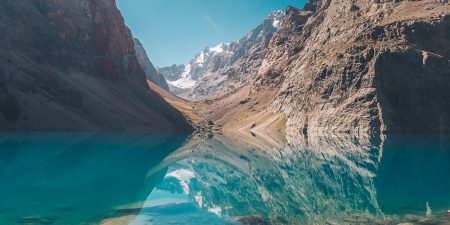 Reflections in Big Allo lake, Fann Mts, Tajikistan