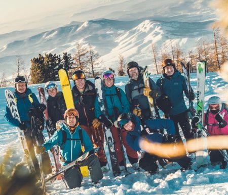 Happy Primalscapes clients skiing in Kazakhstan